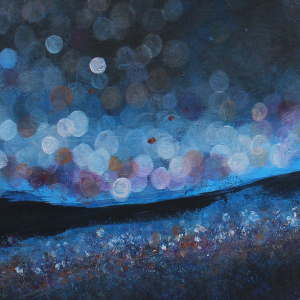 Blue abstract with soft pink and white bokeh lights